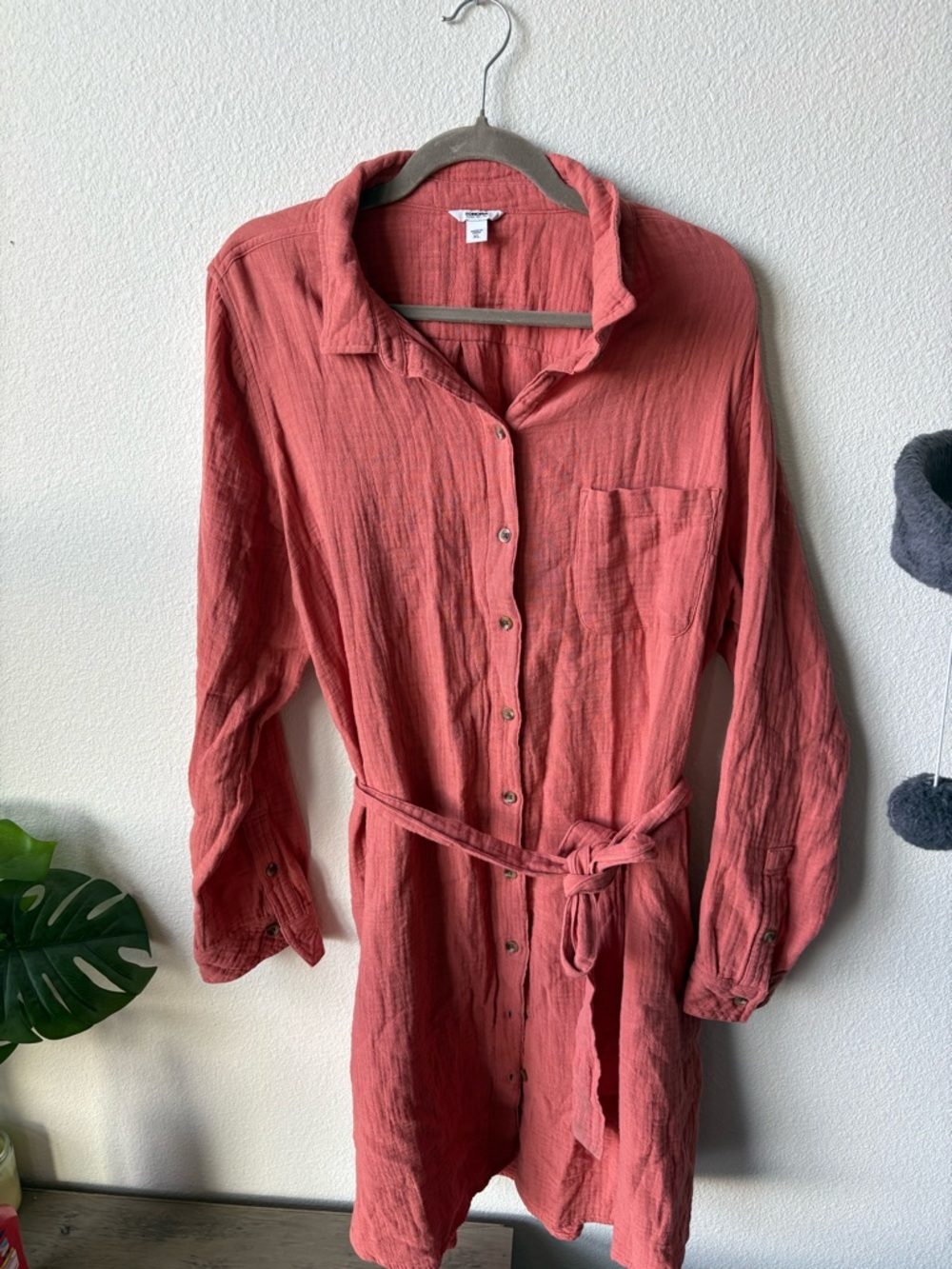 Sonoma Coral Button-Front Midi Shirt Dress